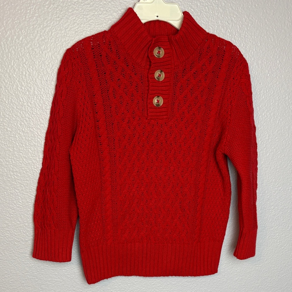 NEW Red Henley Cable Knit Sweater with Tortuous Look Button Detail
